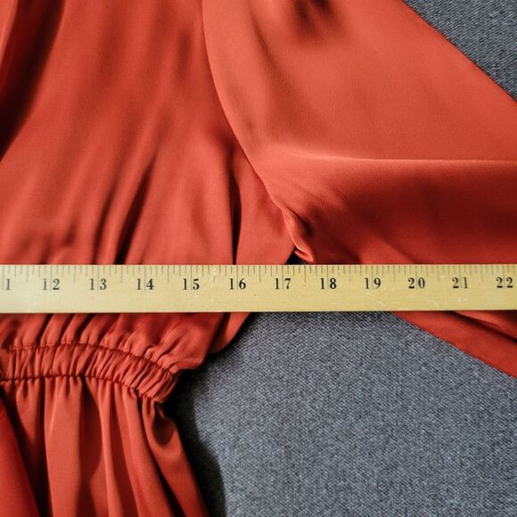 Chicwish M Rust Asymmetric Faux Wrap Ruffle Hem Satin Dress 711 - Picture 11 of 13